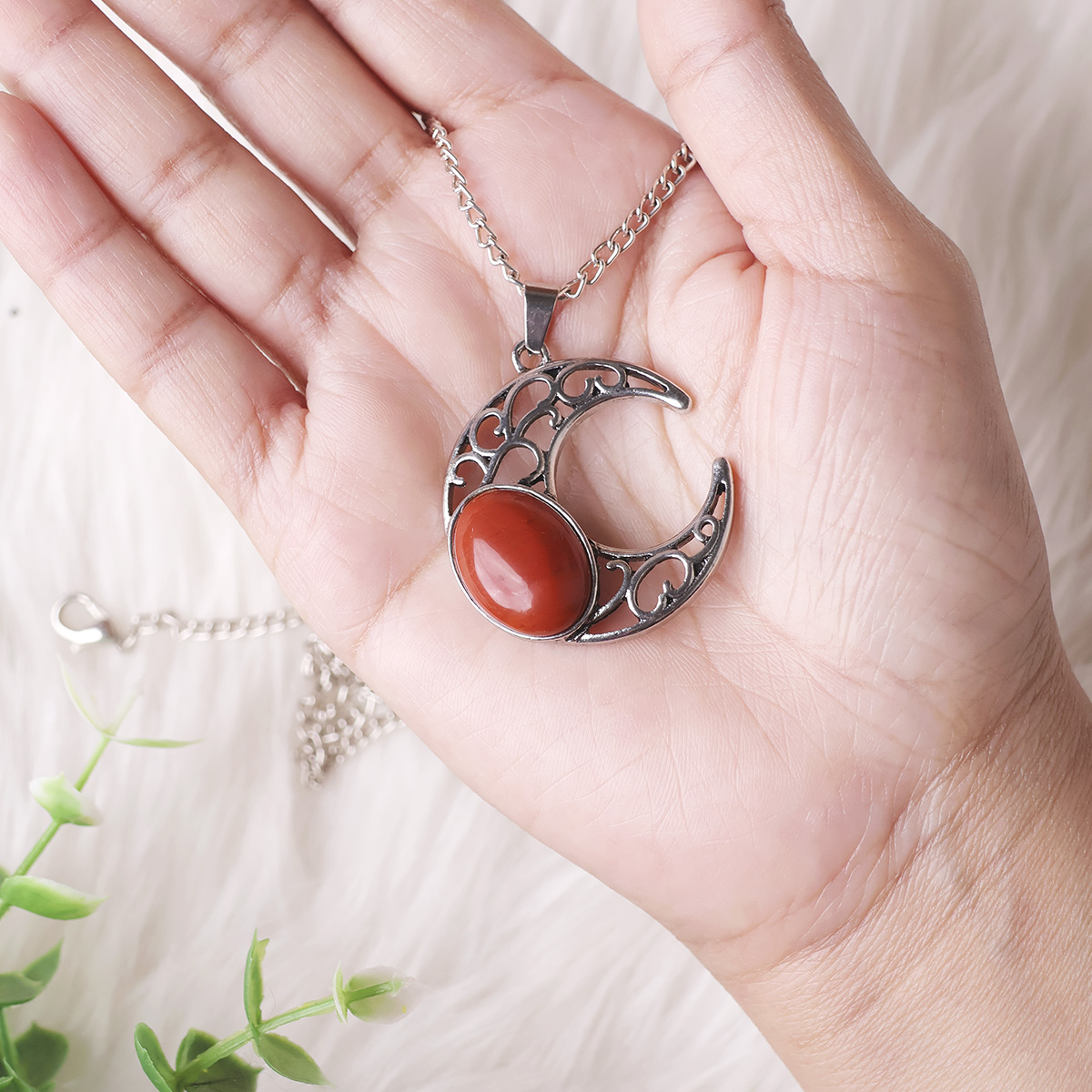 Red Jasper Half Moon Oval Pendant-Shubhanjali Store (1) half moon oval pendant