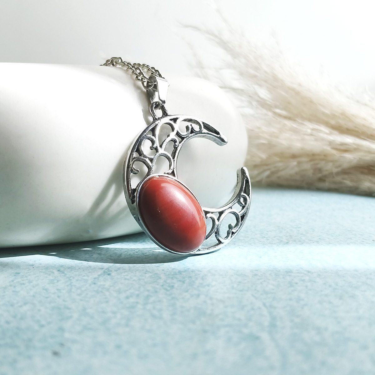 Red Jasper Half Moon Oval Pendant-Shubhanjali Store (3) half moon oval pendant