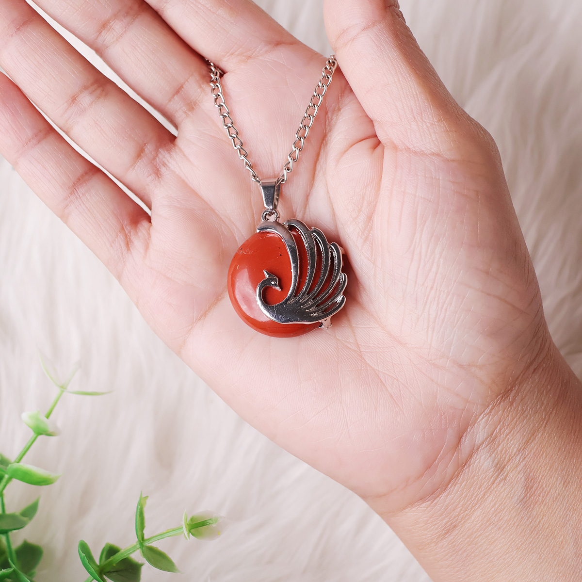 Red Jasper Peacock Round Design Pendant-Shubhanjali Store (1) peacock round design pendant