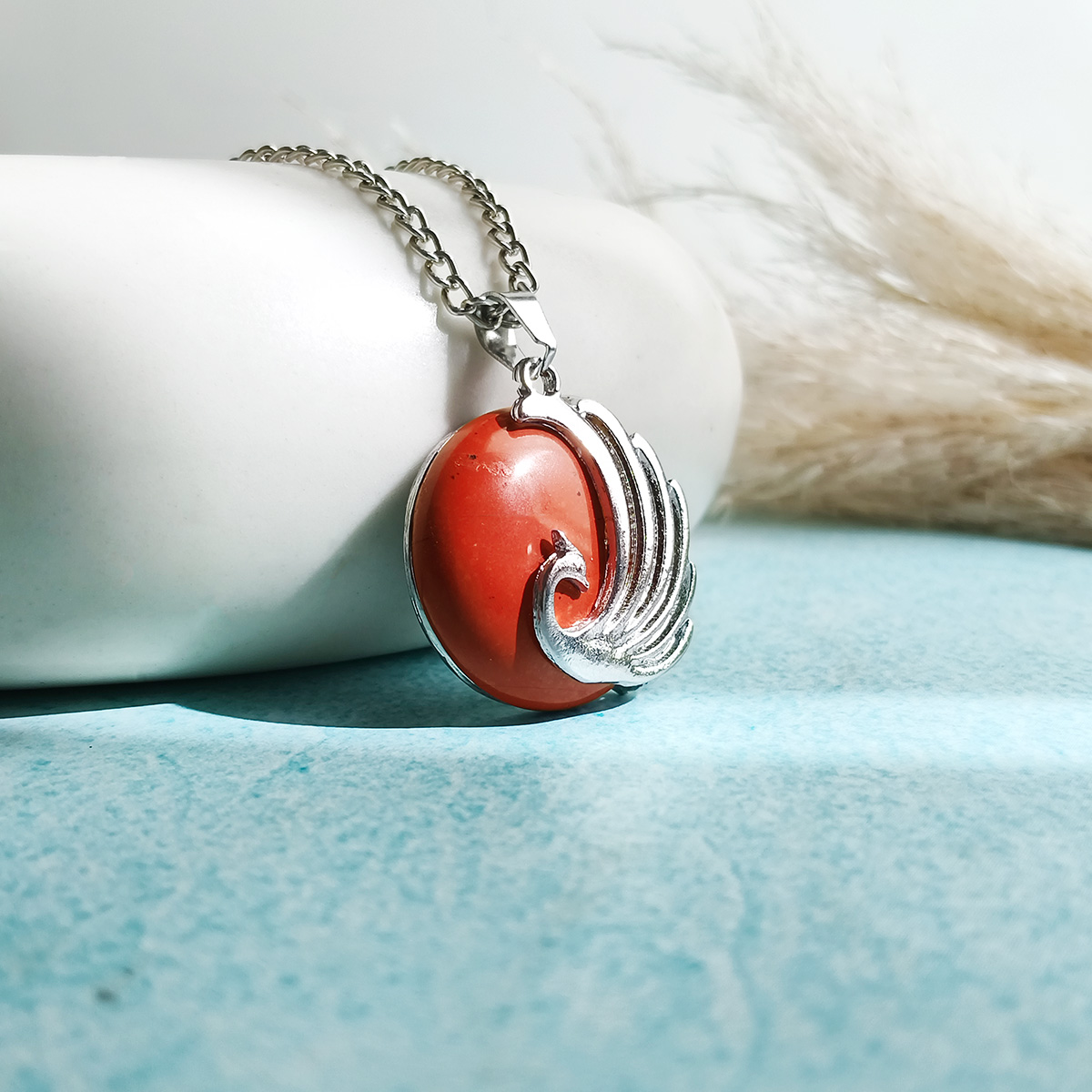 Red Jasper Peacock Round Design Pendant-Shubhanjali Store (3) peacock round design pendant