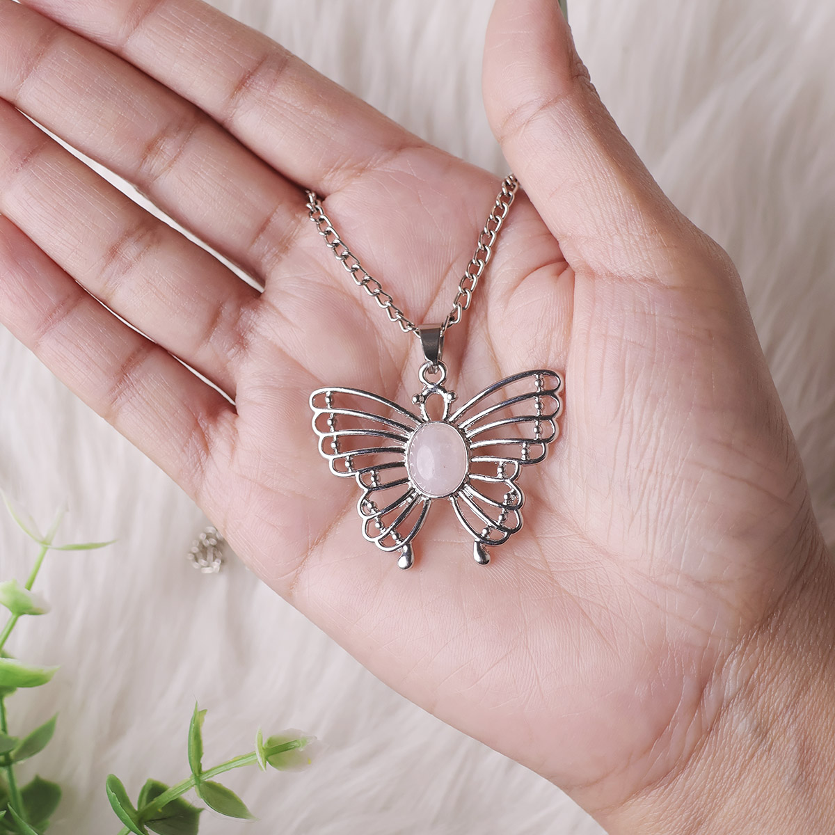 Rose Quartz Butterfly Oval Design Pendant-Shubhanjali Store (3) butterfly oval design pendant