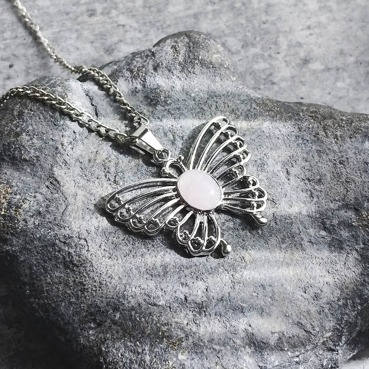 Rose Quartz Butterfly Oval Design Pendant-Shubhanjali Store (4) butterfly oval design pendant