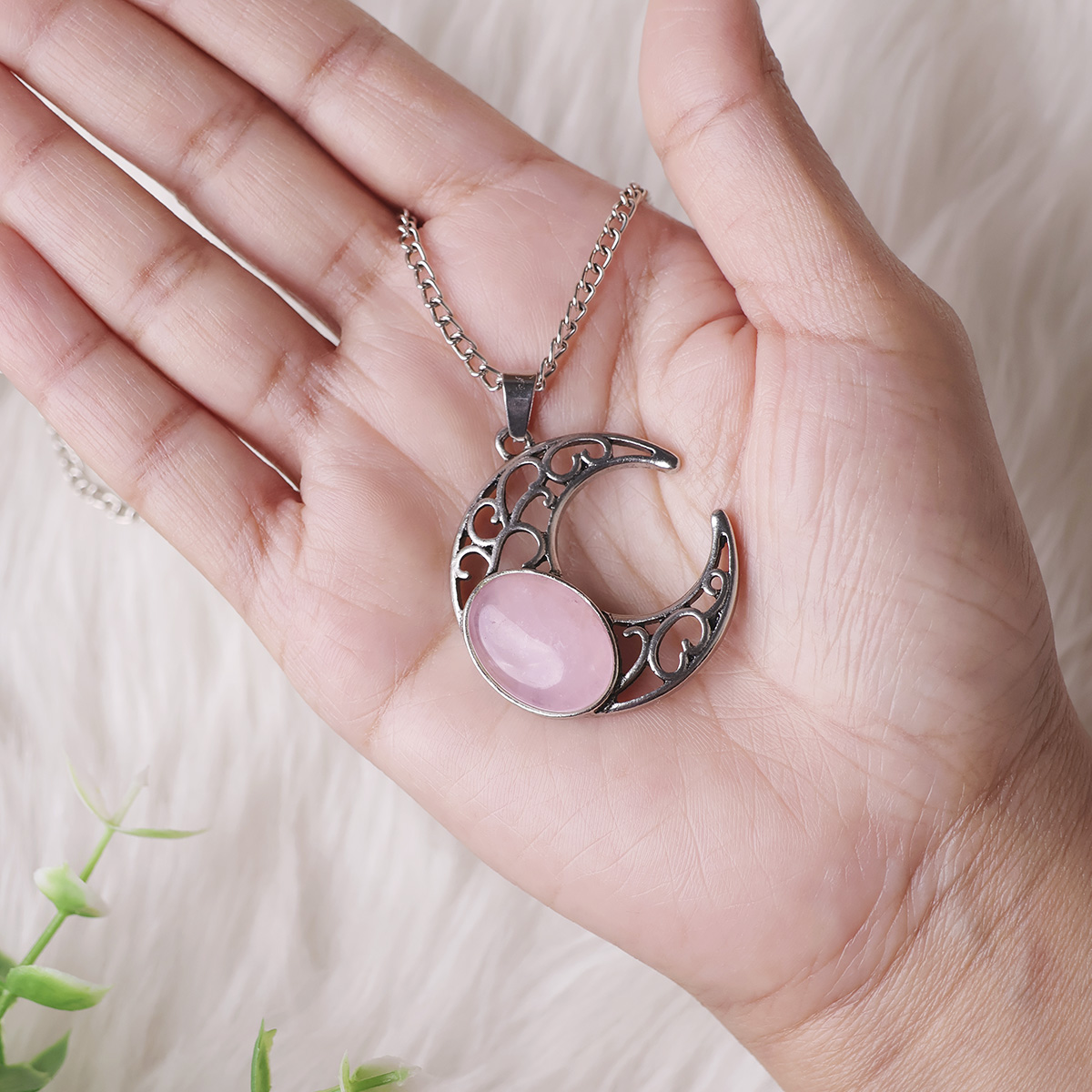 Rose Quartz Half Moon Oval Pendant-Shubhanjali Store (1) half moon oval pendant