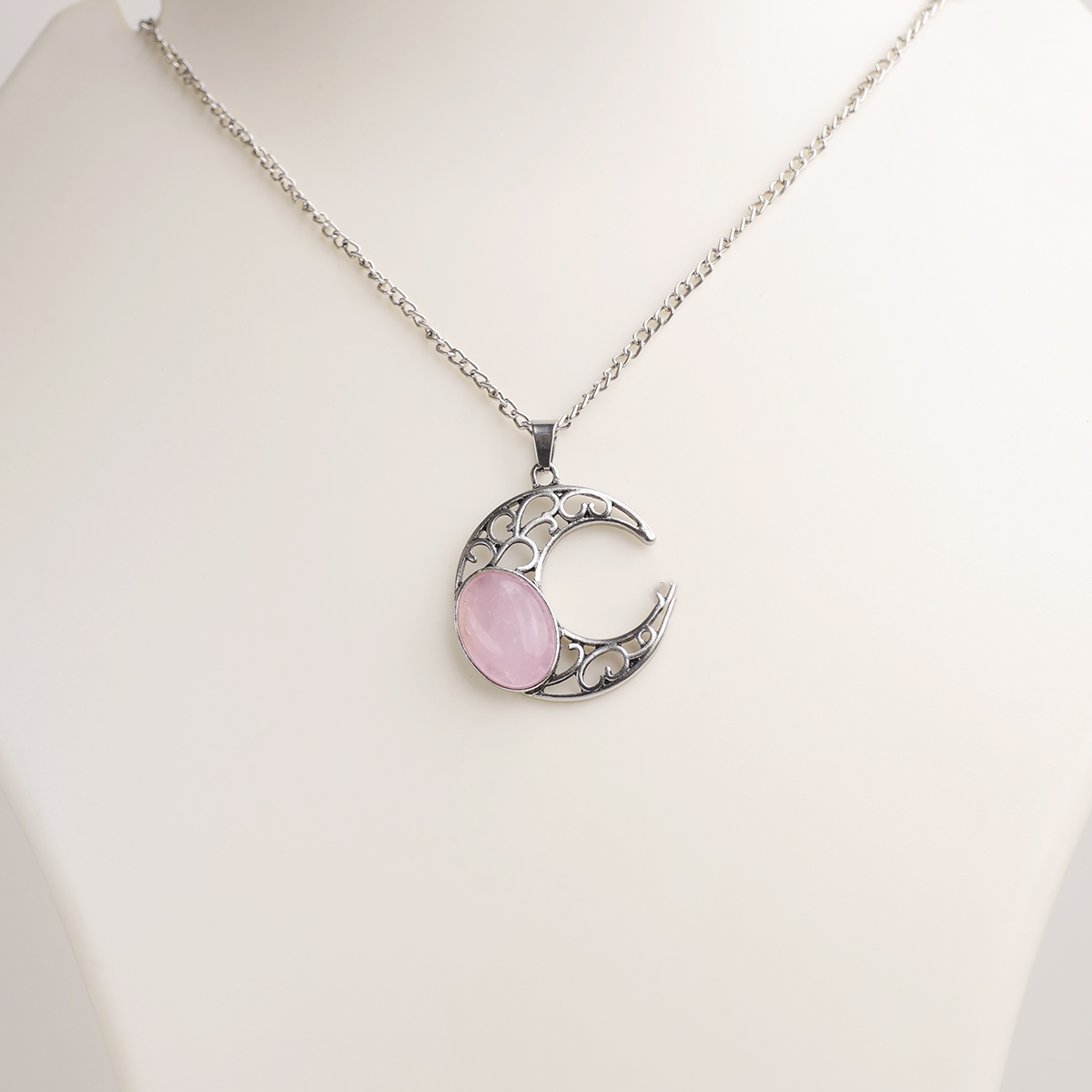 Rose Quartz Half Moon Oval Pendant-Shubhanjali Store (4) half moon oval pendant