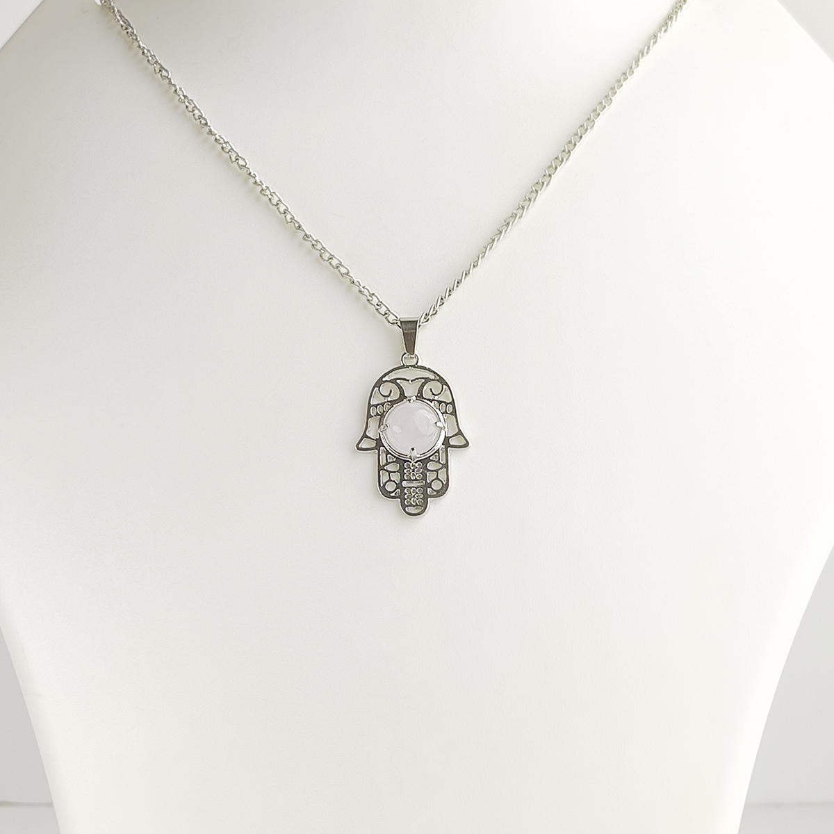 Rose Quartz Hamsa Pendant-Shubhanjali Store (3) hamsa hand pendant