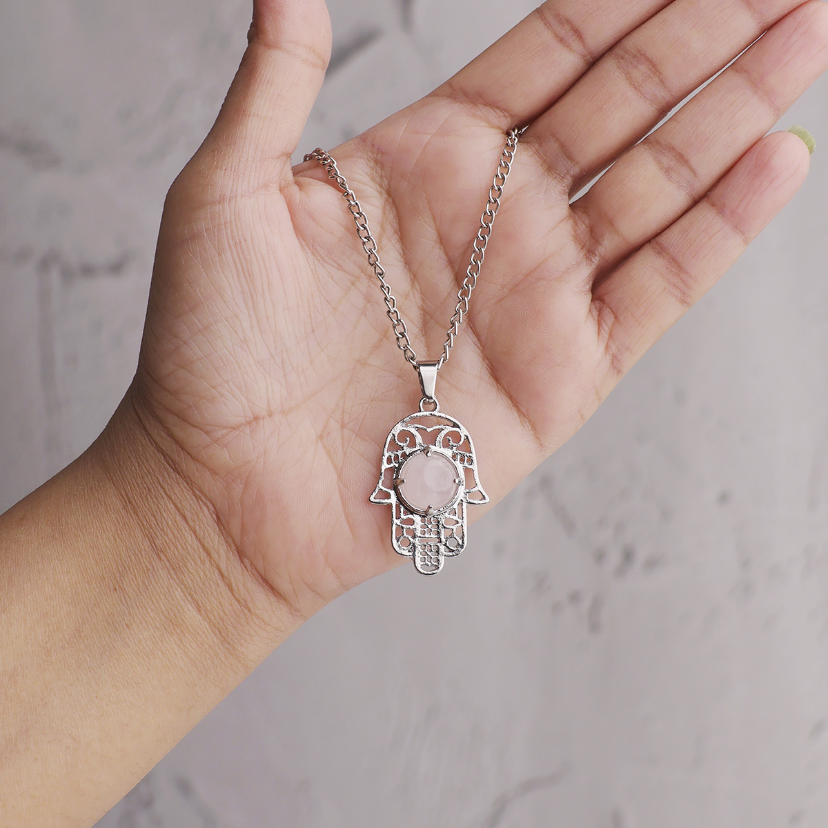 Rose Quartz Hamsa Pendant-Shubhanjali Store (4) hamsa hand pendant
