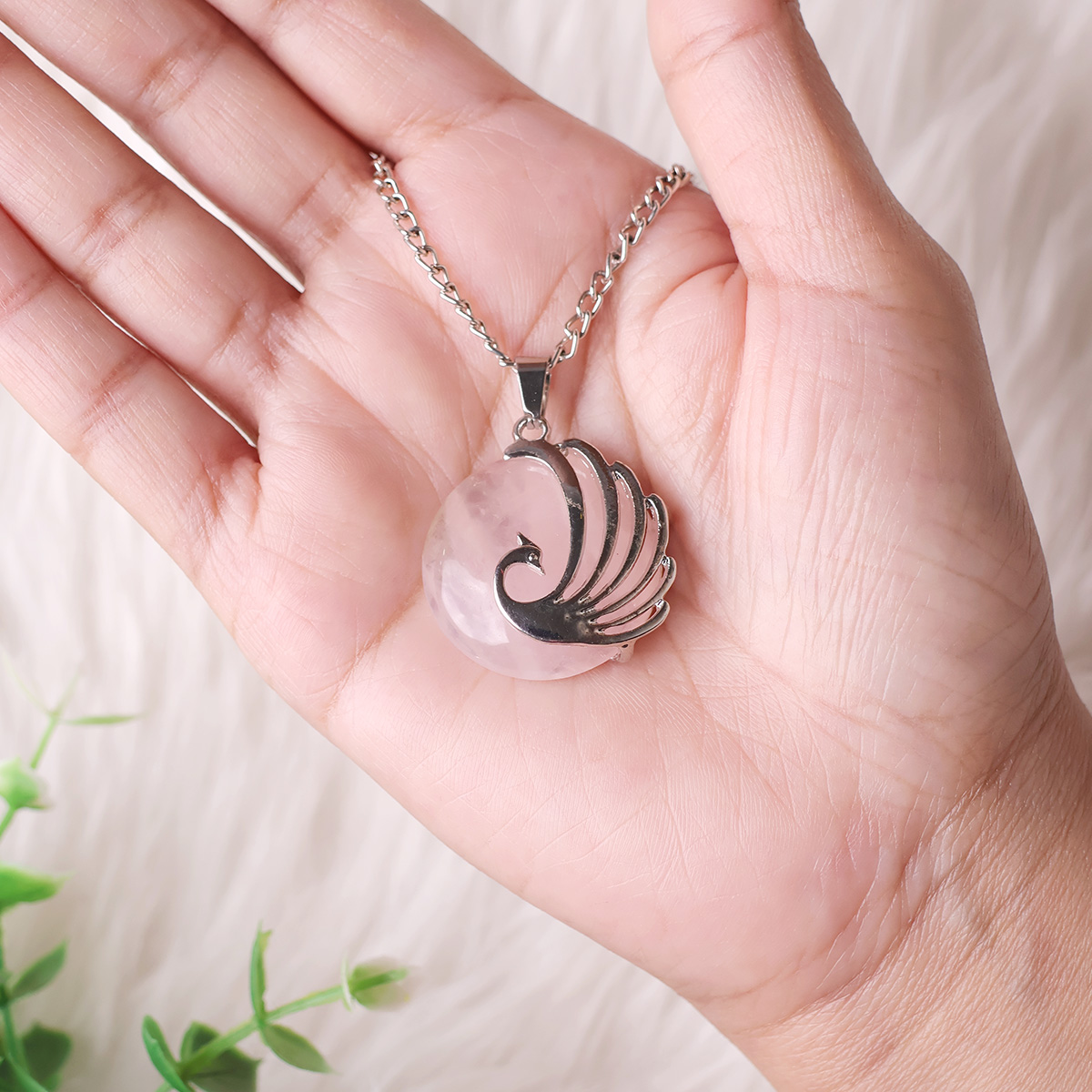 Rose Quartz Peacock Round Design Pendant-Shubhanjali Store (1) peacock round design pendant