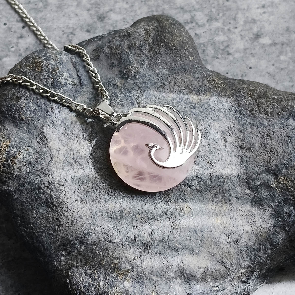 Rose Quartz Peacock Round Design Pendant-Shubhanjali Store (2) peacock round design pendant