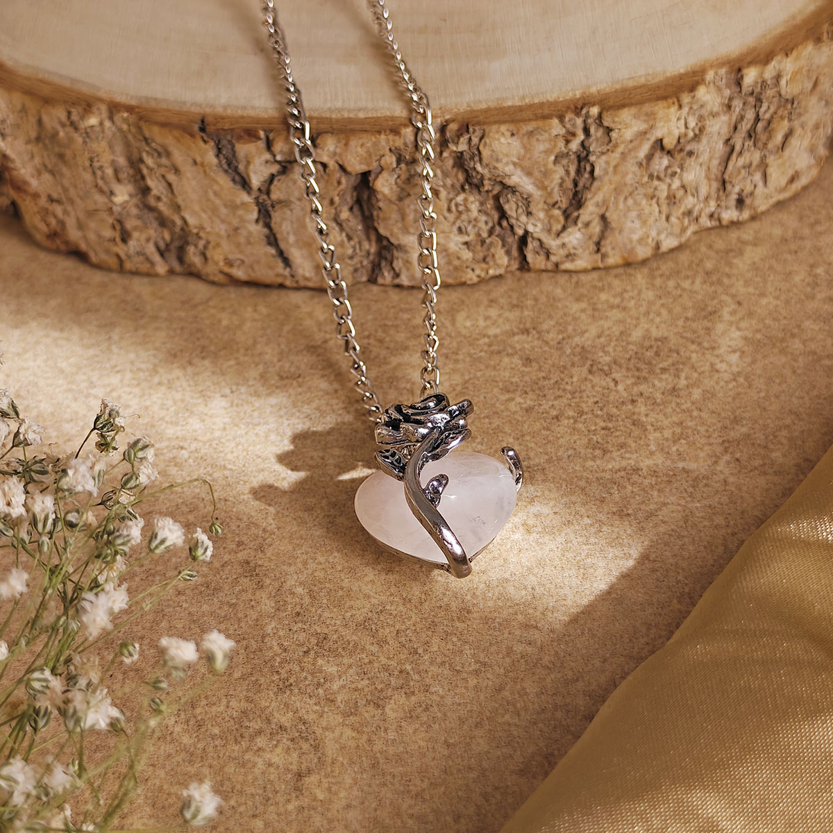 Rose Quartz With Rose Heart Pendant-Shubhanjali Store (1) auto draft