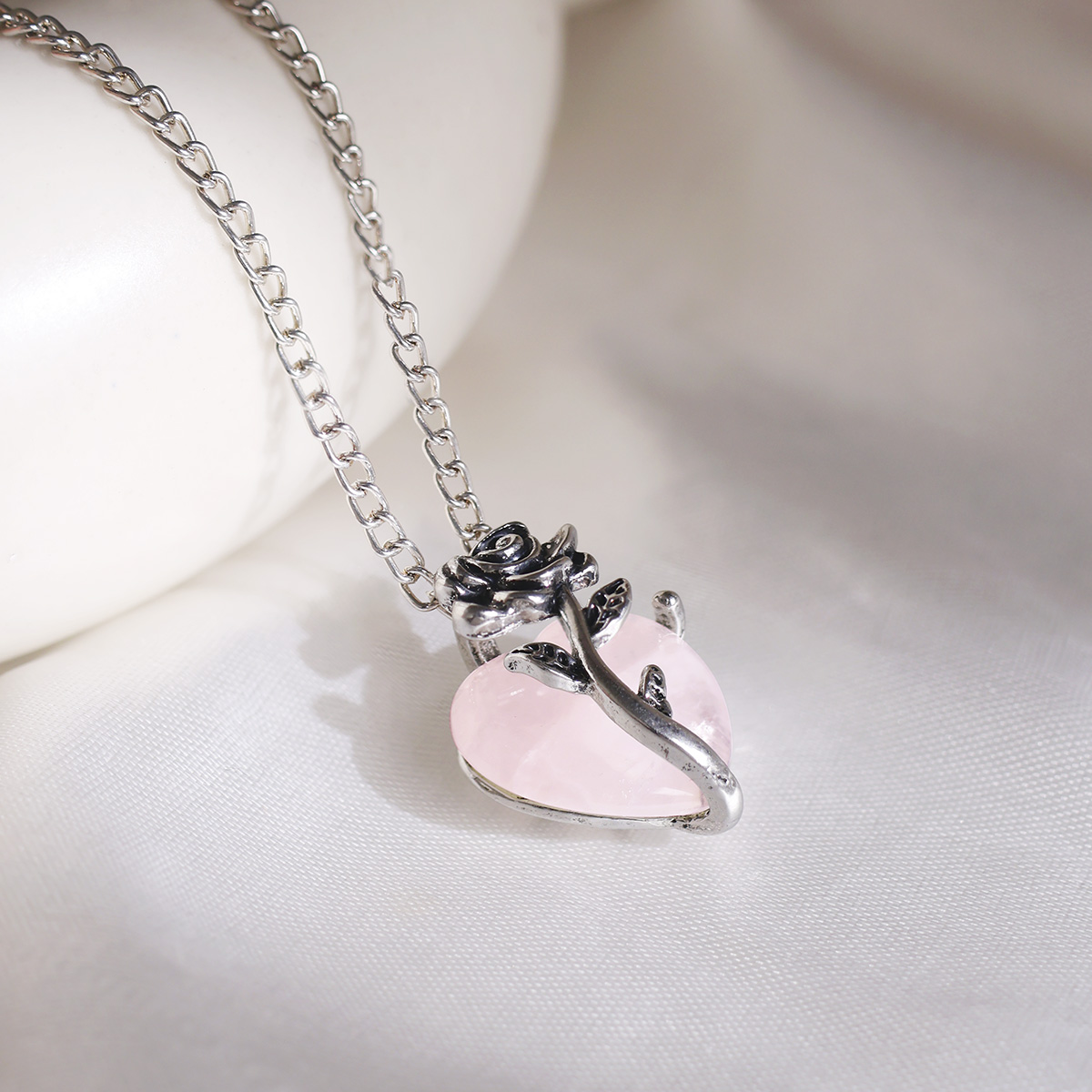 Rose Quartz With Rose Heart Pendant-Shubhanjali Store (2) auto draft