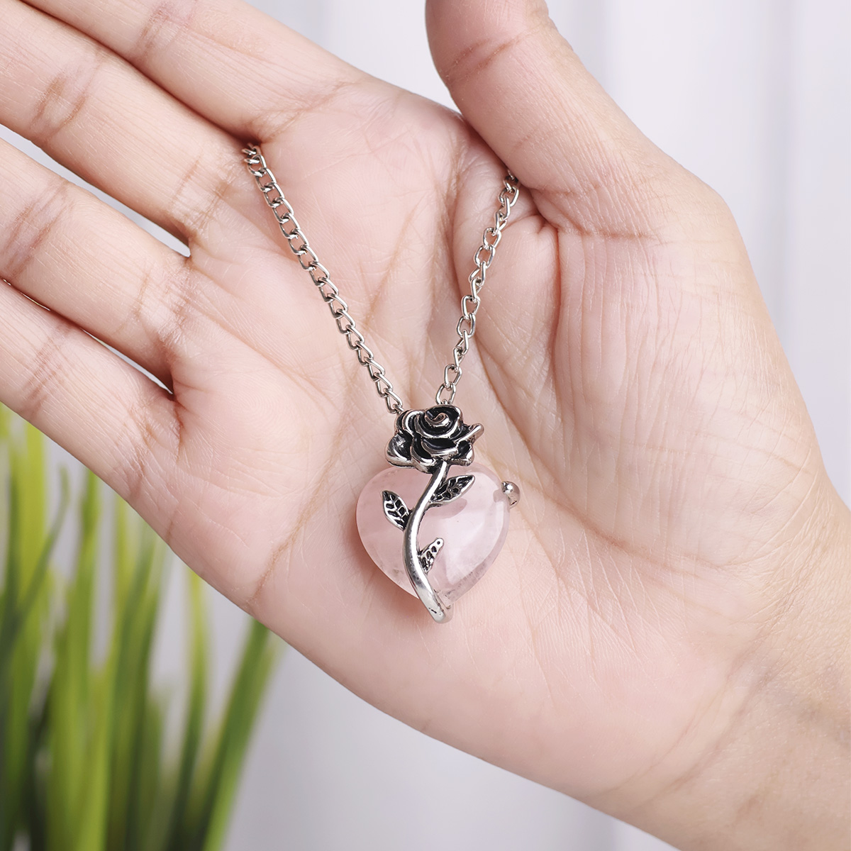 Rose Quartz With Rose Heart Pendant-Shubhanjali Store (3) auto draft