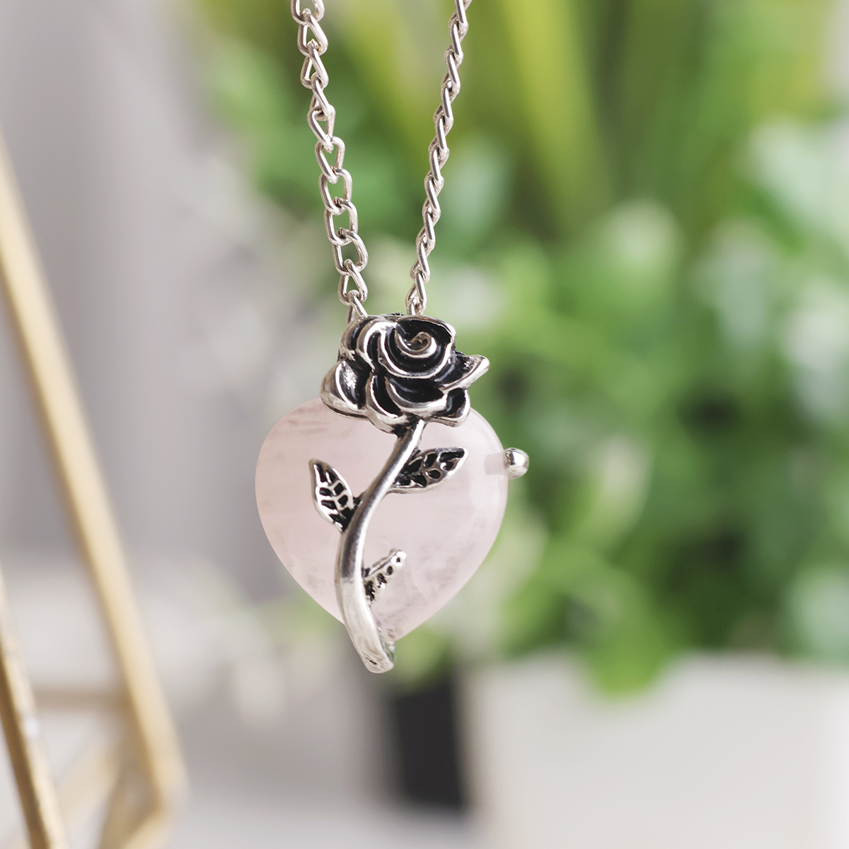 Rose Quartz With Rose Heart Pendant-Shubhanjali Store (4) auto draft