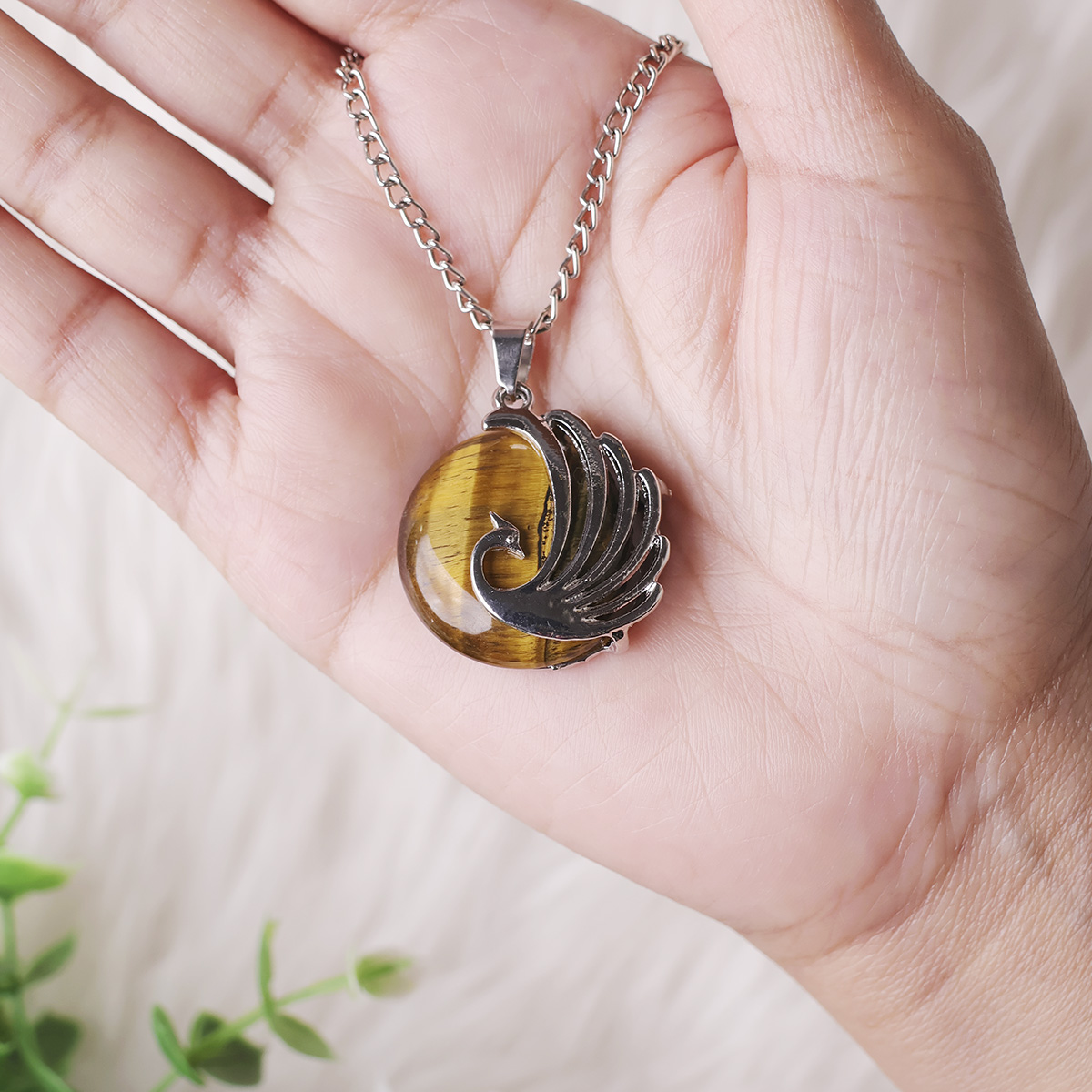 Tiger Eye Peacock Round Design Pendant-Shubhanjali Store (1) peacock round design pendant