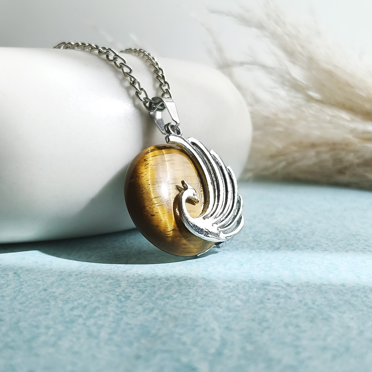 Tiger Eye Peacock Round Design Pendant-Shubhanjali Store (3) peacock round design pendant