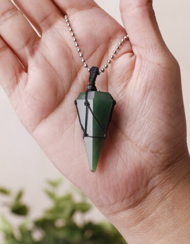 green jade point pendant black thread