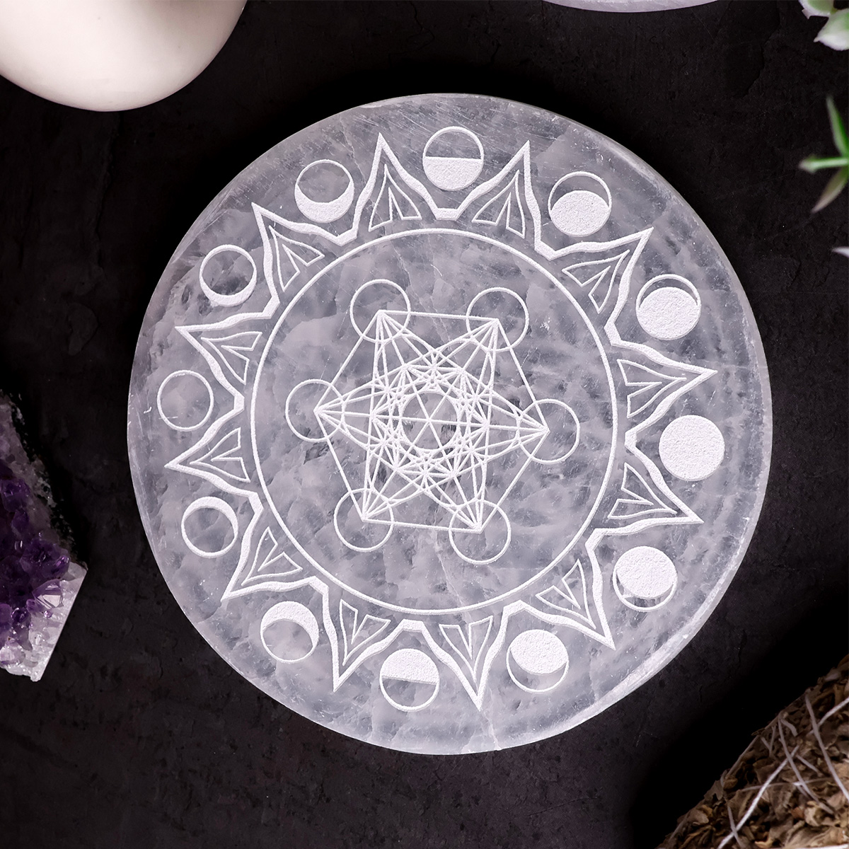 Flower of Life Selenite Plate-Shubhanjali Store (2) flower of life selenite plate