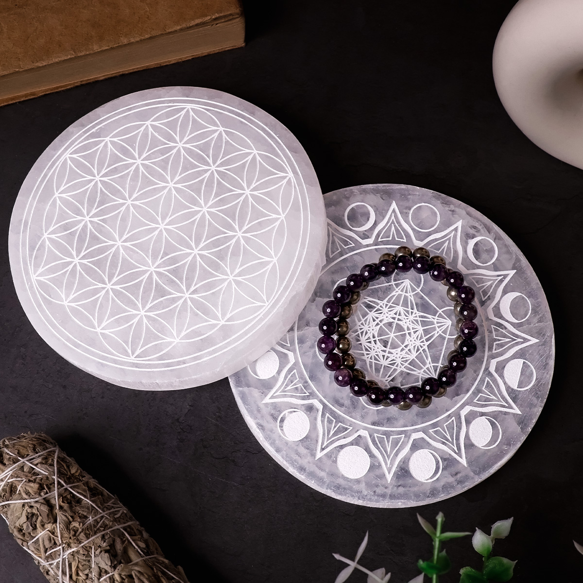 Flower of Life Selenite Plate-Shubhanjali Store (3) flower of life selenite plate