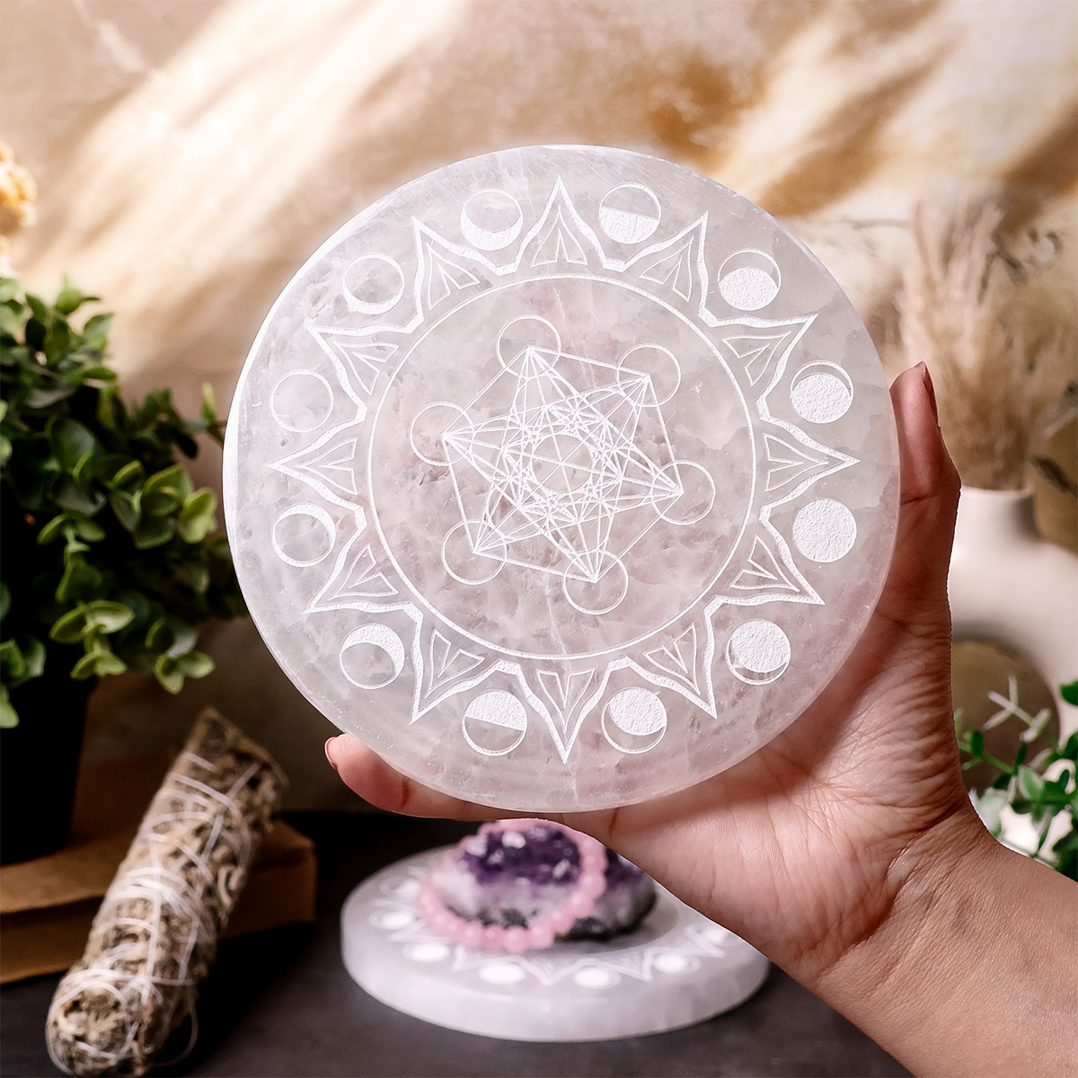 Flower of Life Selenite Plate-Shubhanjali Store (4) flower of life selenite plate