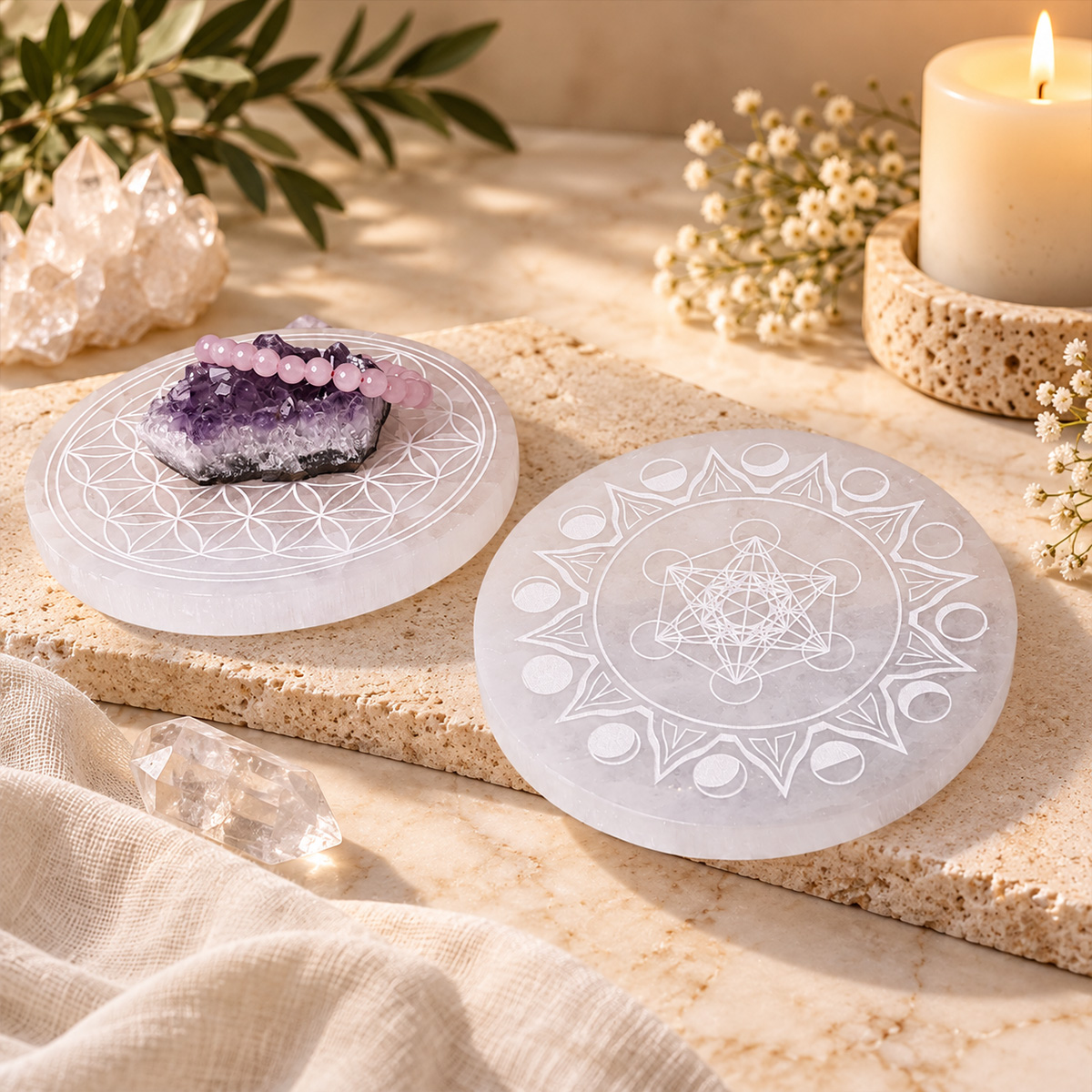 Flower of Life Selenite Plate-Shubhanjali Store (5) flower of life selenite plate