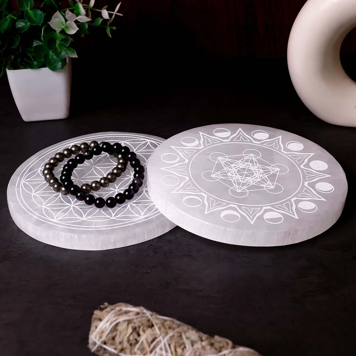 Flower of Life Selenite Plate-Shubhanjali Store (6) flower of life selenite plate
