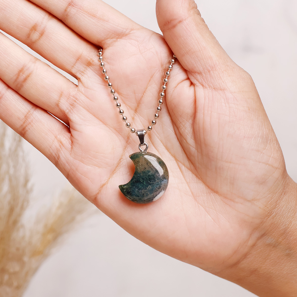 Moss Agate Moon Pendent-Shubhanjali Store (4) 9in 10229