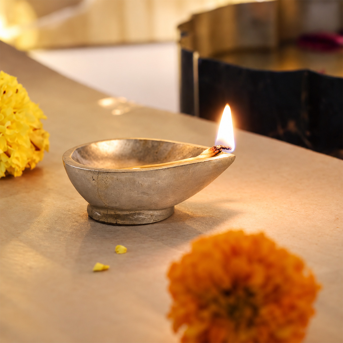 Pyrite Stone Diya-Shubhanjali Store (5) crystal diyas pyrite