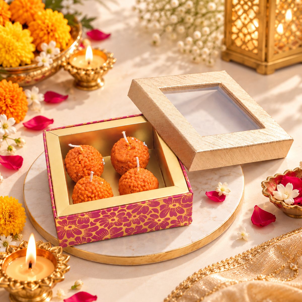 Red Carnelian Motichur Laddu Candle-shubhanjali store (1) red carnelian motichur laddu candle