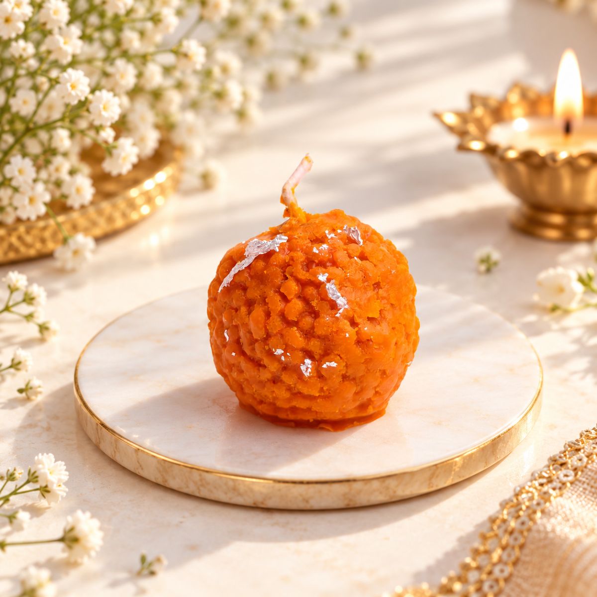 Red Carnelian Motichur Laddu Candle-shubhanjali store (3) red carnelian motichur laddu candle