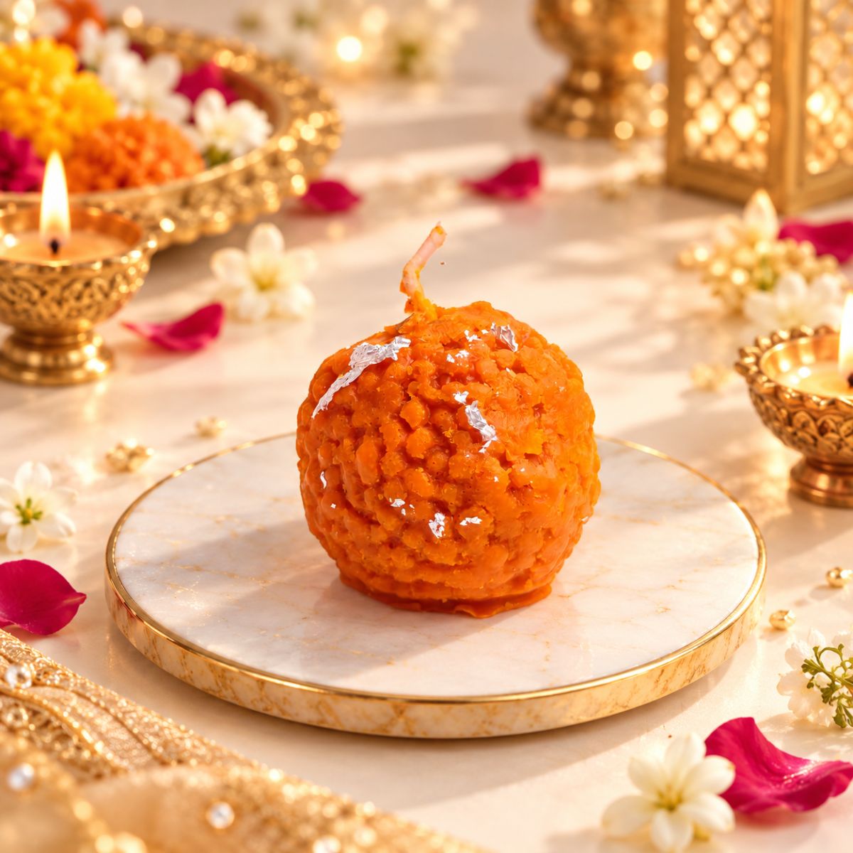 Red Carnelian Motichur Laddu Candle-shubhanjali store (4) red carnelian motichur laddu candle