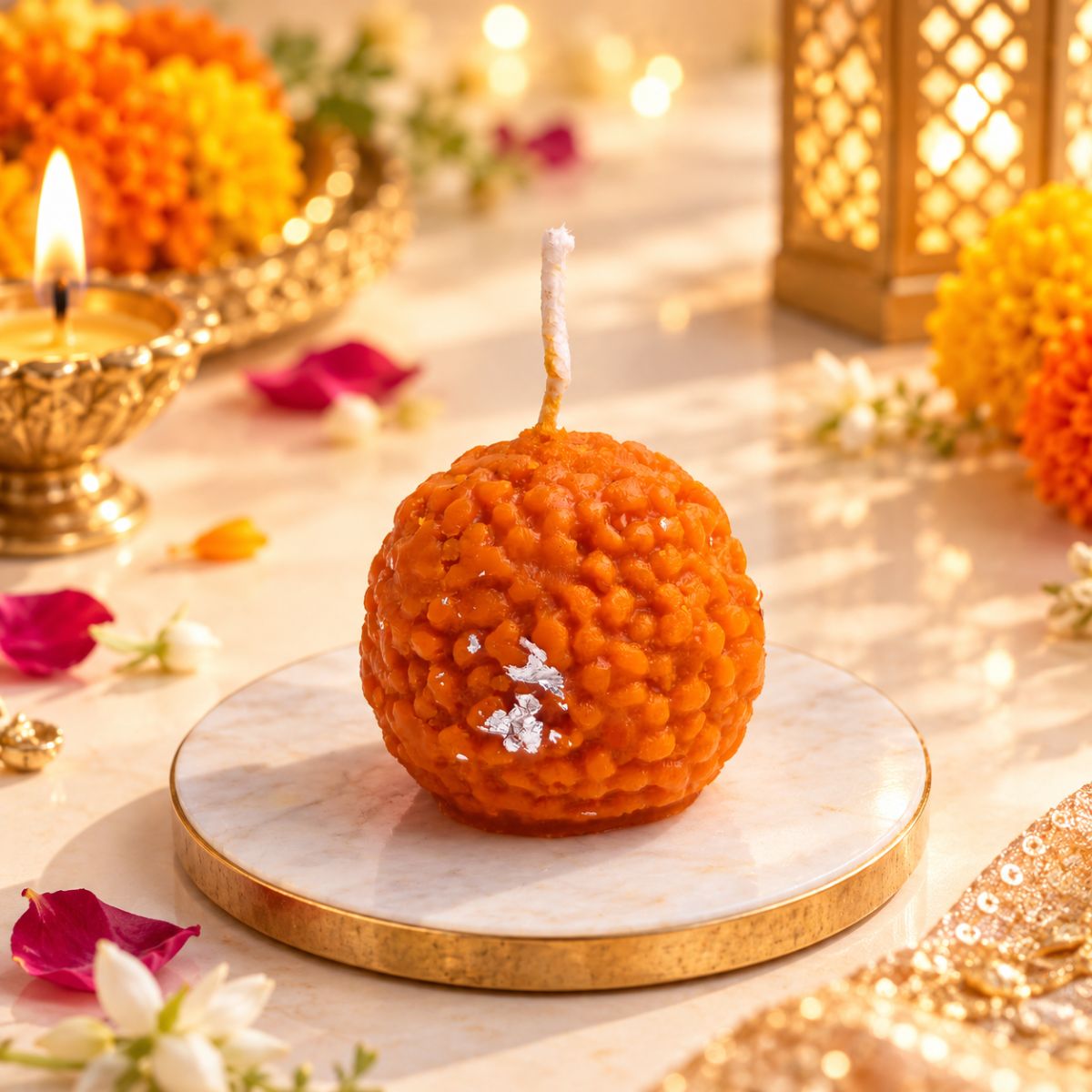 Red Carnelian Motichur Laddu Candle-shubhanjali store (5) red carnelian motichur laddu candle
