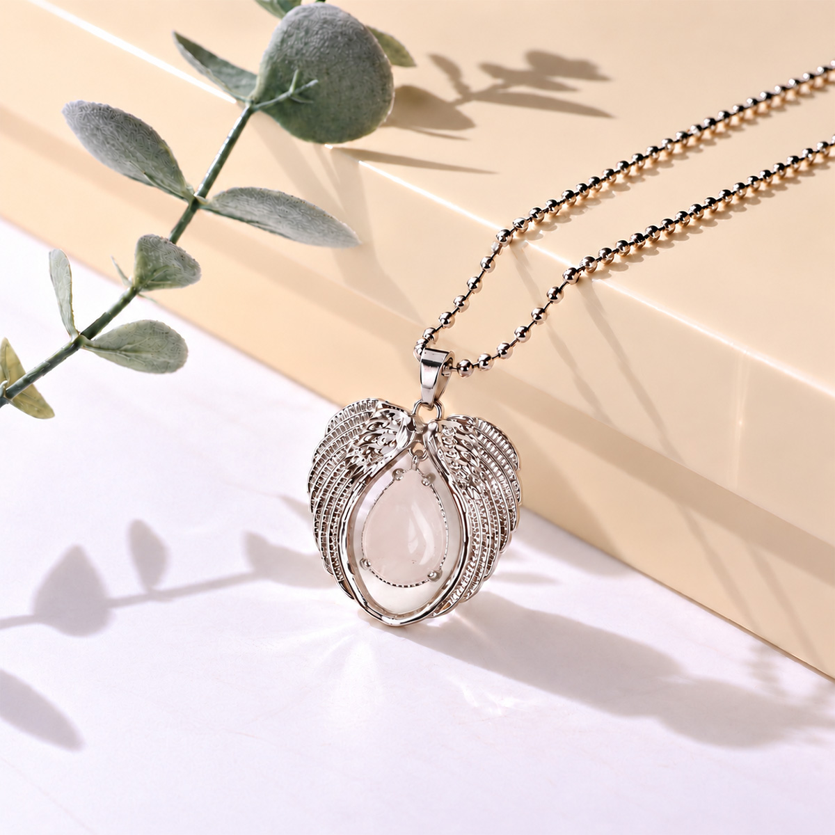 Rose Quartz Angel Wings Pendant-Shubhanjali Store (2) angel wings pendant