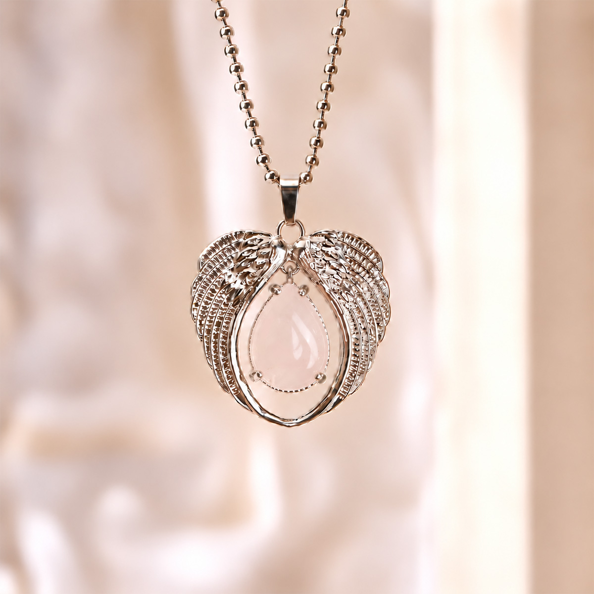 Rose Quartz Angel Wings Pendant-Shubhanjali Store (3) angel wings pendant