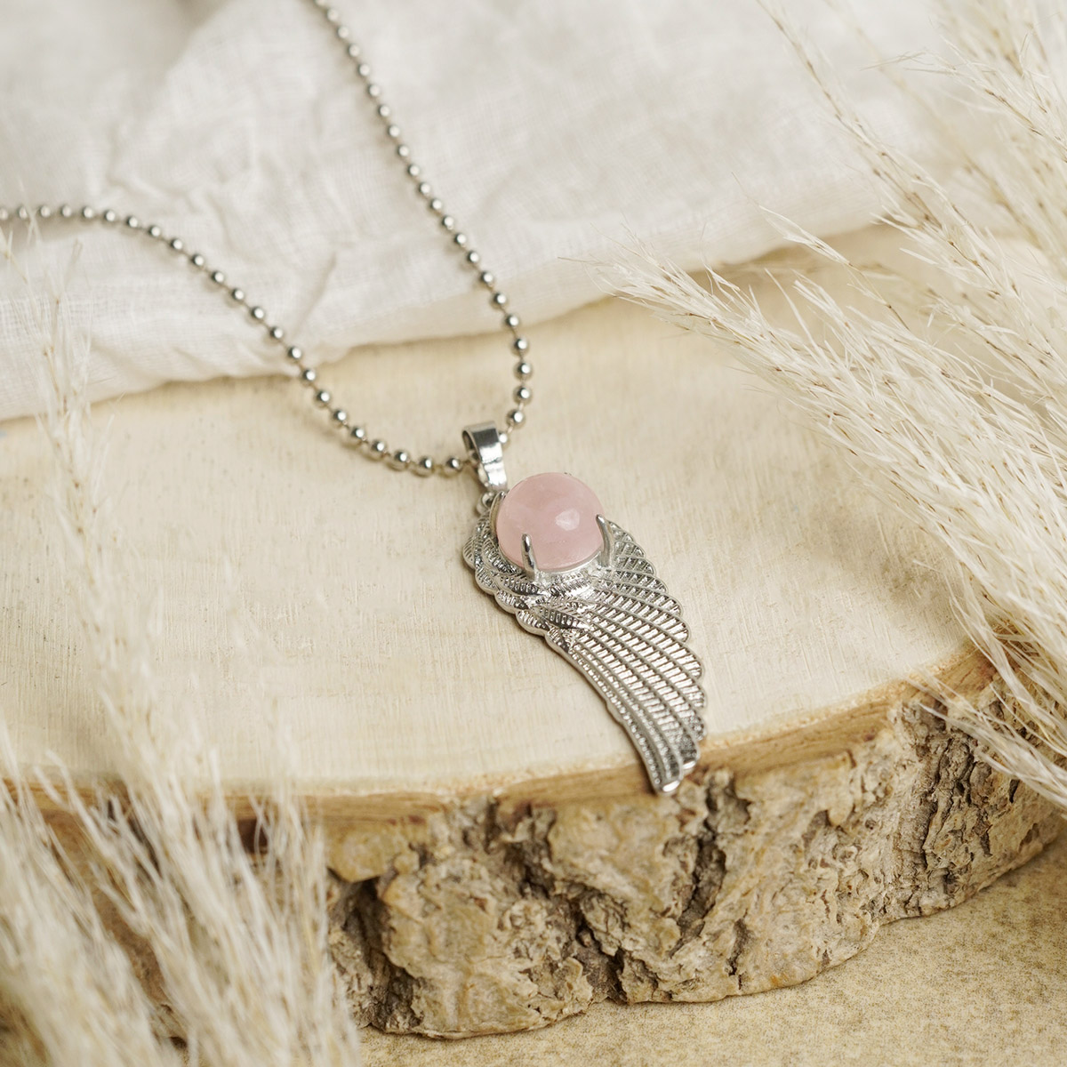 Rose Quartz Wings Pendant-Shubhanjali Store (1) wings pendant
