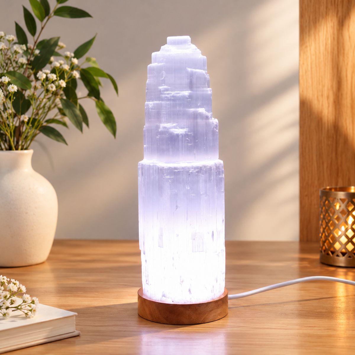 Selenite Big Tower Lamp-Shubhanjali Store (4) selenite big tower lamp