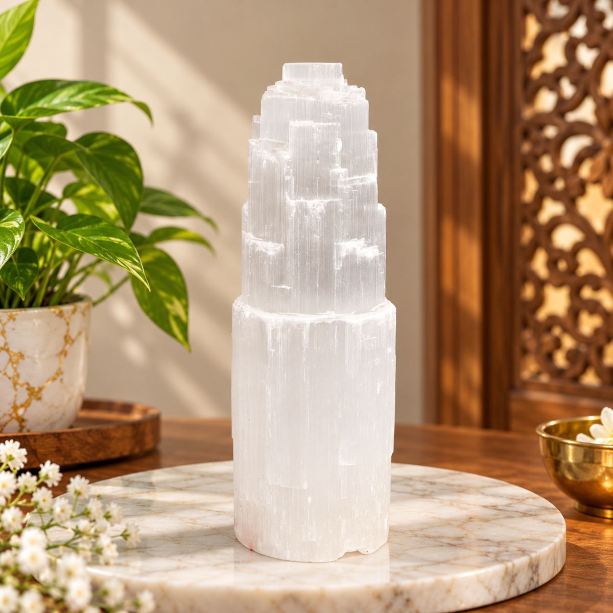 Selenite Big Tower Lamp-Shubhanjali Store (5) selenite big tower lamp