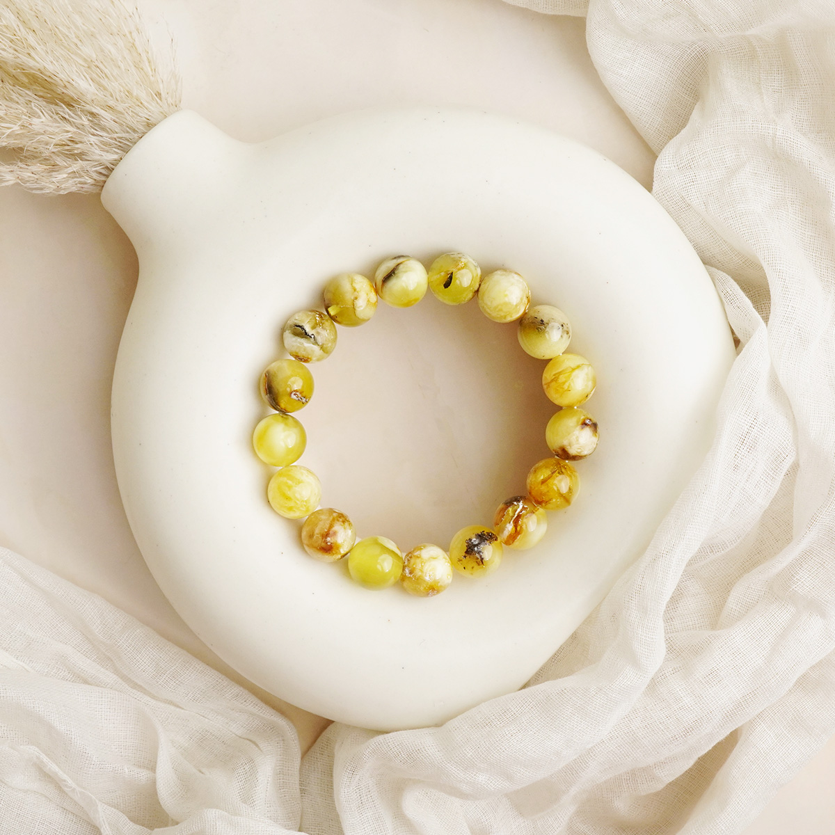 White Amber Round Beads Bracelet-Shubhanjali Store (2) white amber round beads bracelet