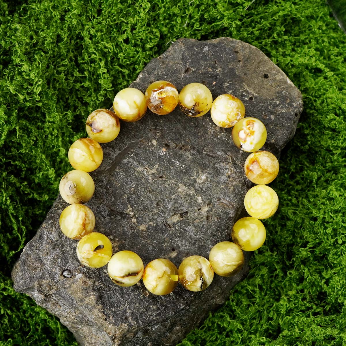 White Amber Round Beads Bracelet-Shubhanjali Store (3) white amber round beads bracelet